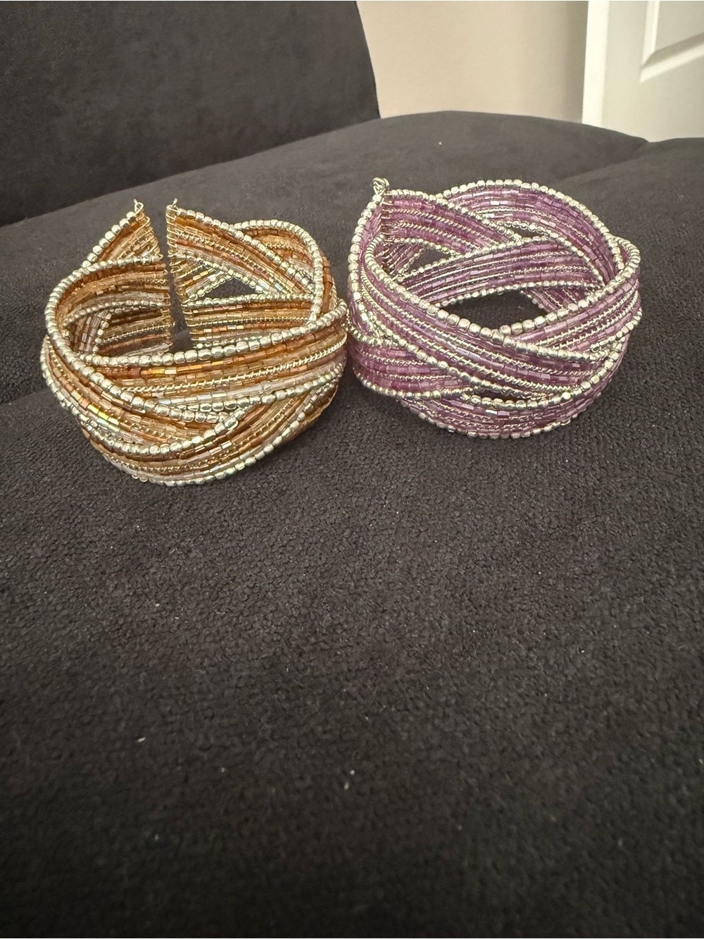 Beaded Multistrand Cuff Bracelet - Gold & Purple